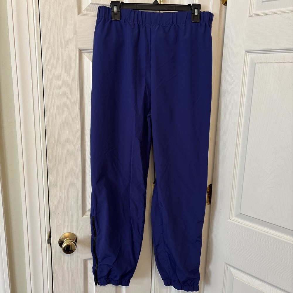 Vtg Lands End Womens Nylon Shell Wind Track Pants Blue M Ankle Zip Joggers